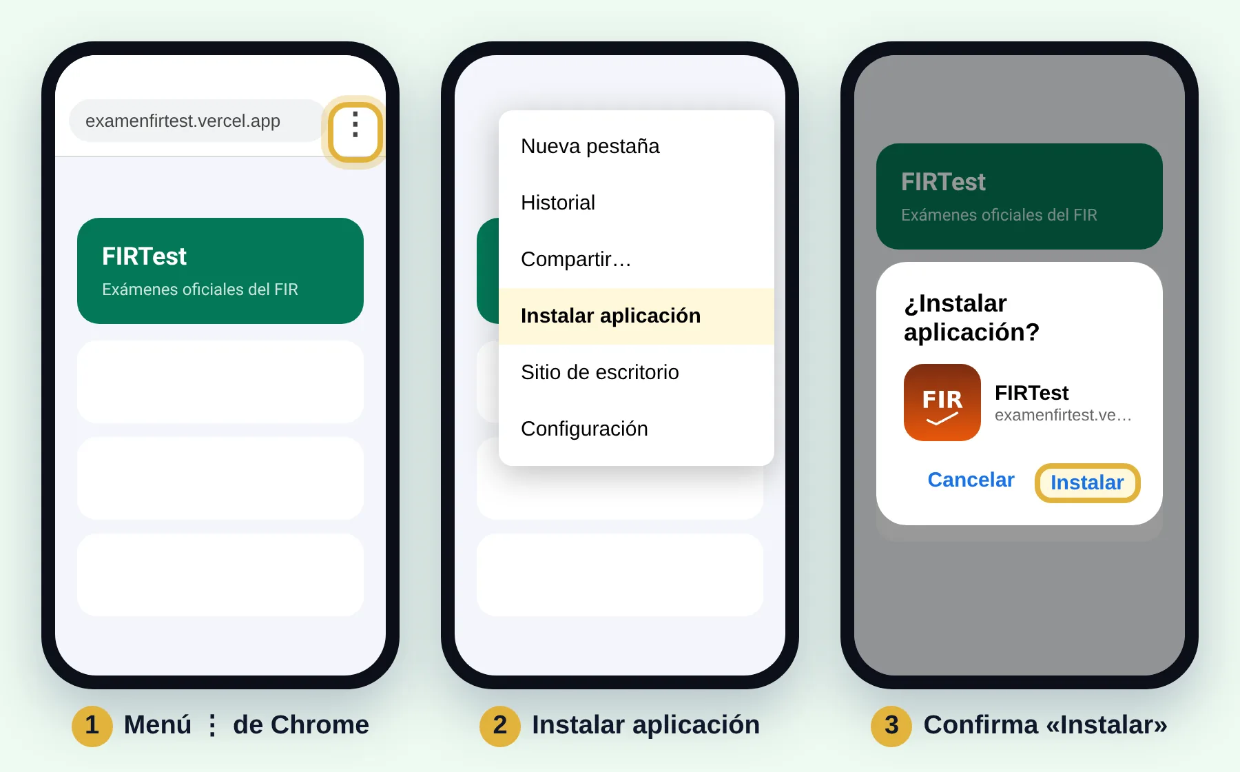 Chrome, menú, Instalar aplicación