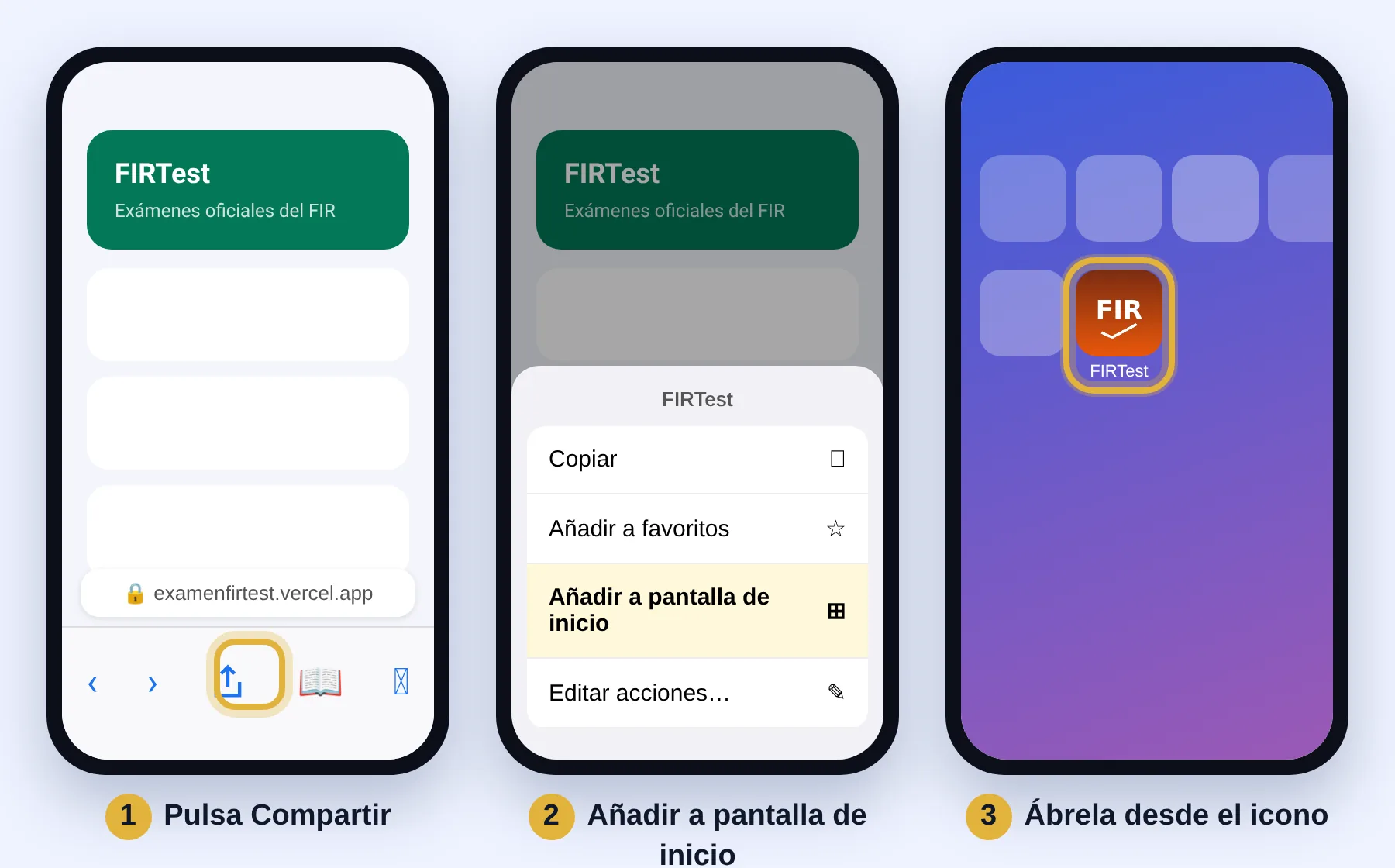 Safari, botón Compartir, Añadir a pantalla de inicio